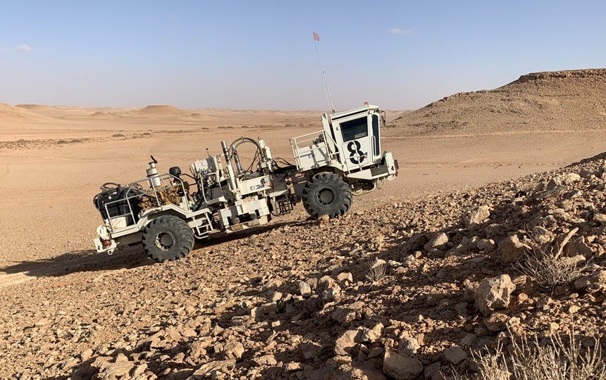 Image of a Sercel Nomad 90 Neo Broadband vibrators in the desert