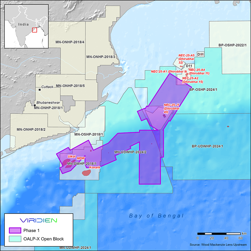 Viridien map of the blocks of the of the Phase 1 Mahanadi Basin Reimaging project