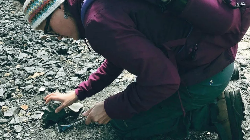 Illustration of Rebecca Bolton, geoscientist, hunting fossils