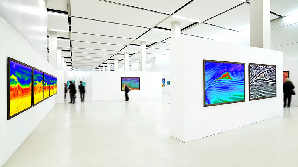 Viridien Subsurface Imaging images in a museum gallery