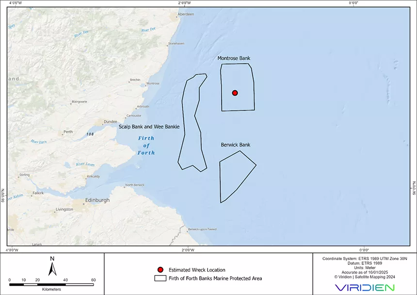 Map of the wreck within the Firth of Forth Banks Marine Protected Area