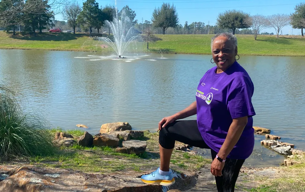 Image of Katie Jonhson working on Viridien, running outside