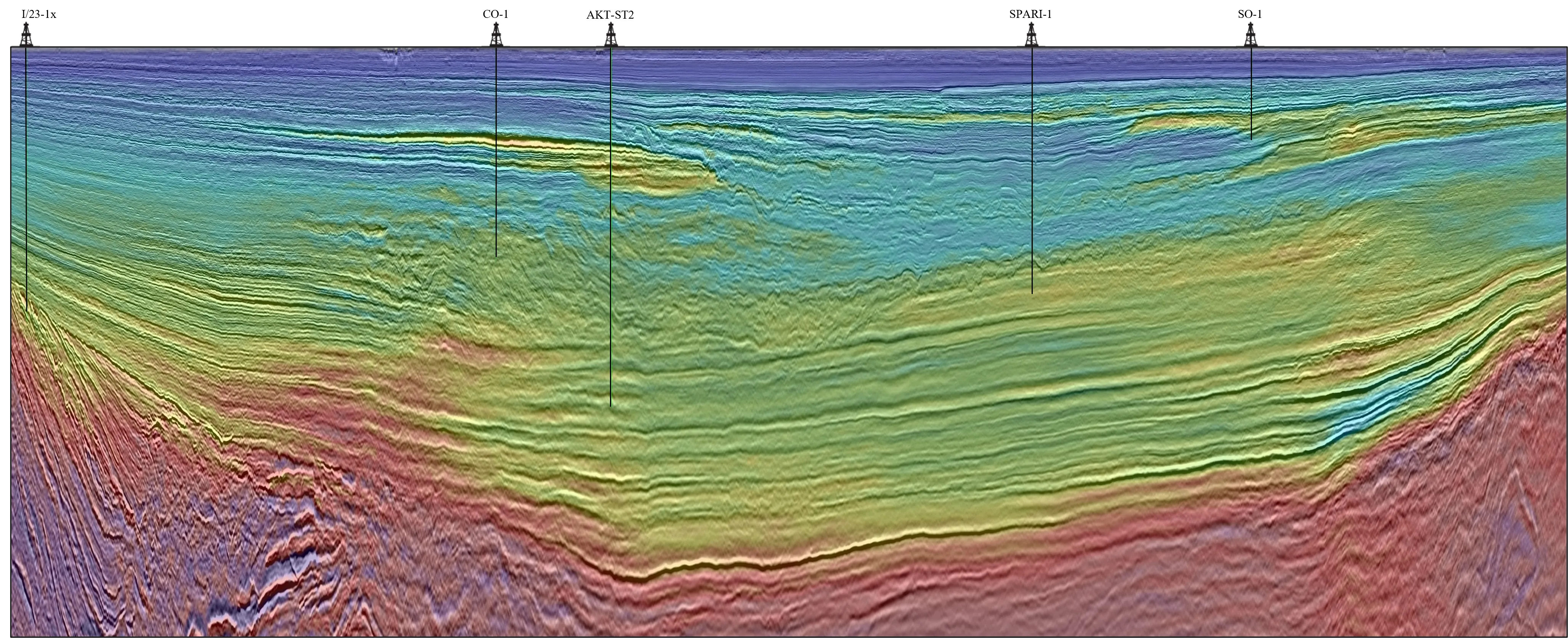 Viridien image of Suriname 3D survey with overlying velocity layer.
