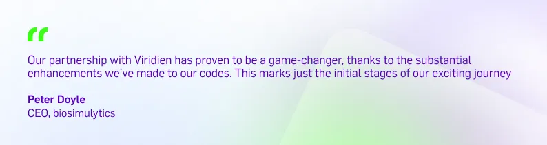 Image of the quote made by Peter Doyle about Viridien HPC Biosimulytics